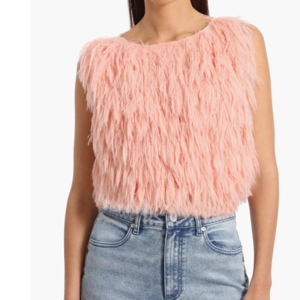 Avec Les Filles Pink Feather Vest Sleeveless Back Zip Jewel Neck Baddie Glam M